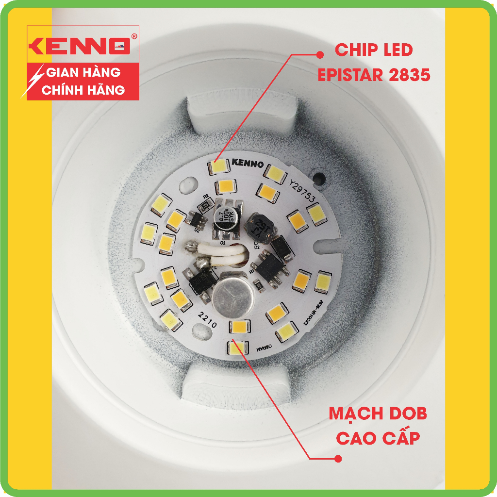 Âm trần nhôm đúc KENNO ATSMD đường kính lỗ khoét 90mm ánh sáng trắng, vàng, 3 chế độ, siêu sáng