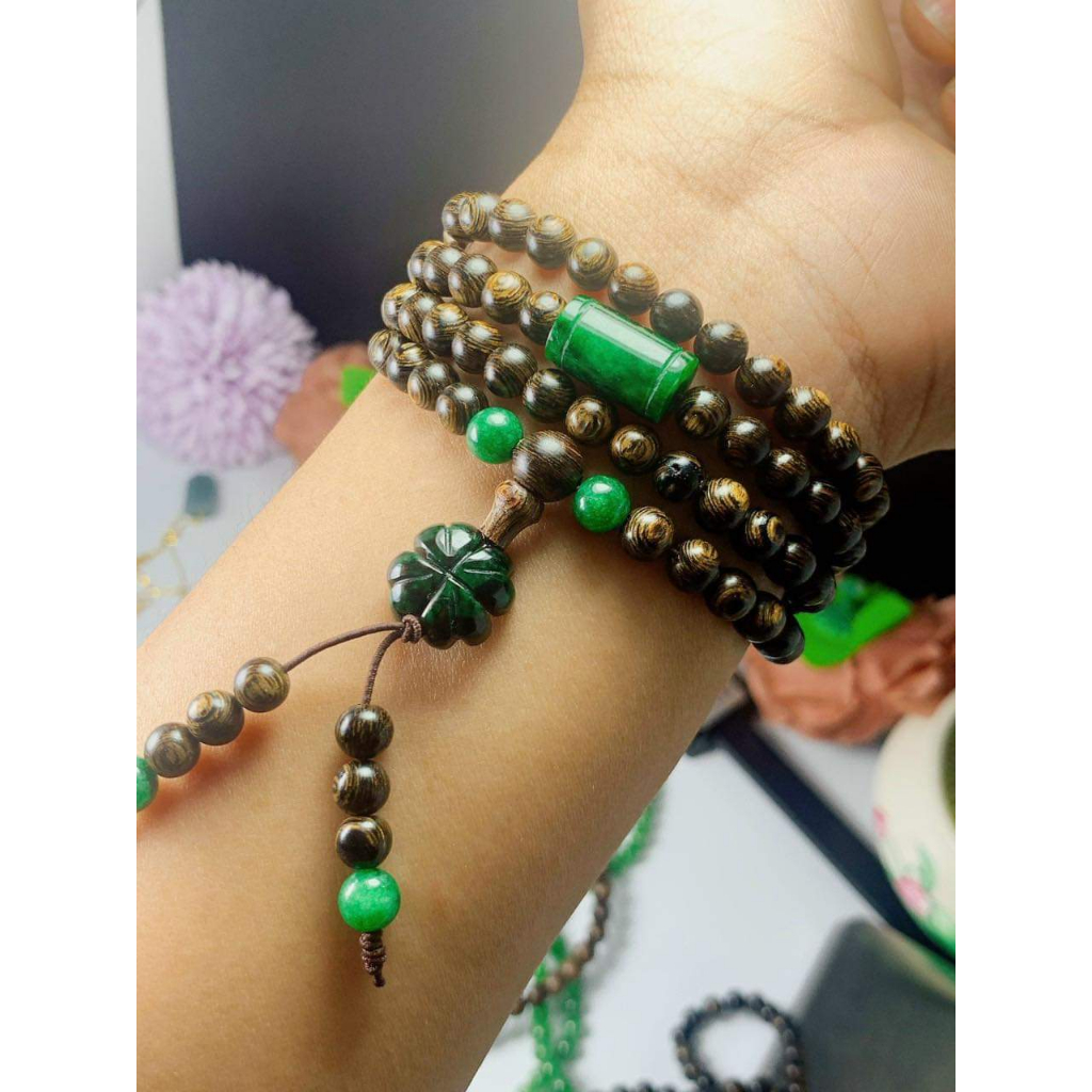 Chuỗi trầm hương sánh chìm 6ly 108 hạt mix charm ngũ điếu+lu+ cỏ-giành cho Nam nữ-Trầm hương Hội an