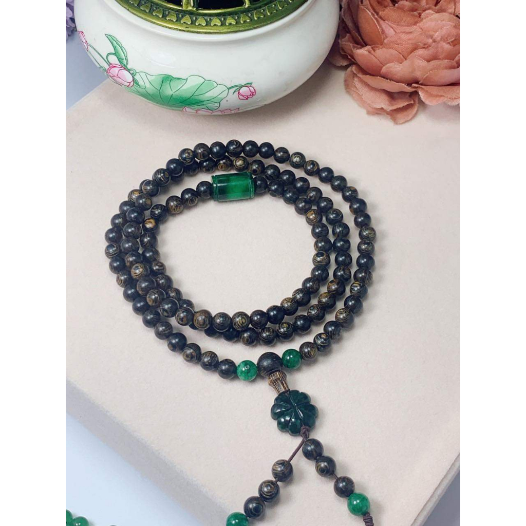 Chuỗi trầm hương sánh chìm 6ly 108 hạt mix charm ngũ điếu+lu+ cỏ-giành cho Nam nữ-Trầm hương Hội an