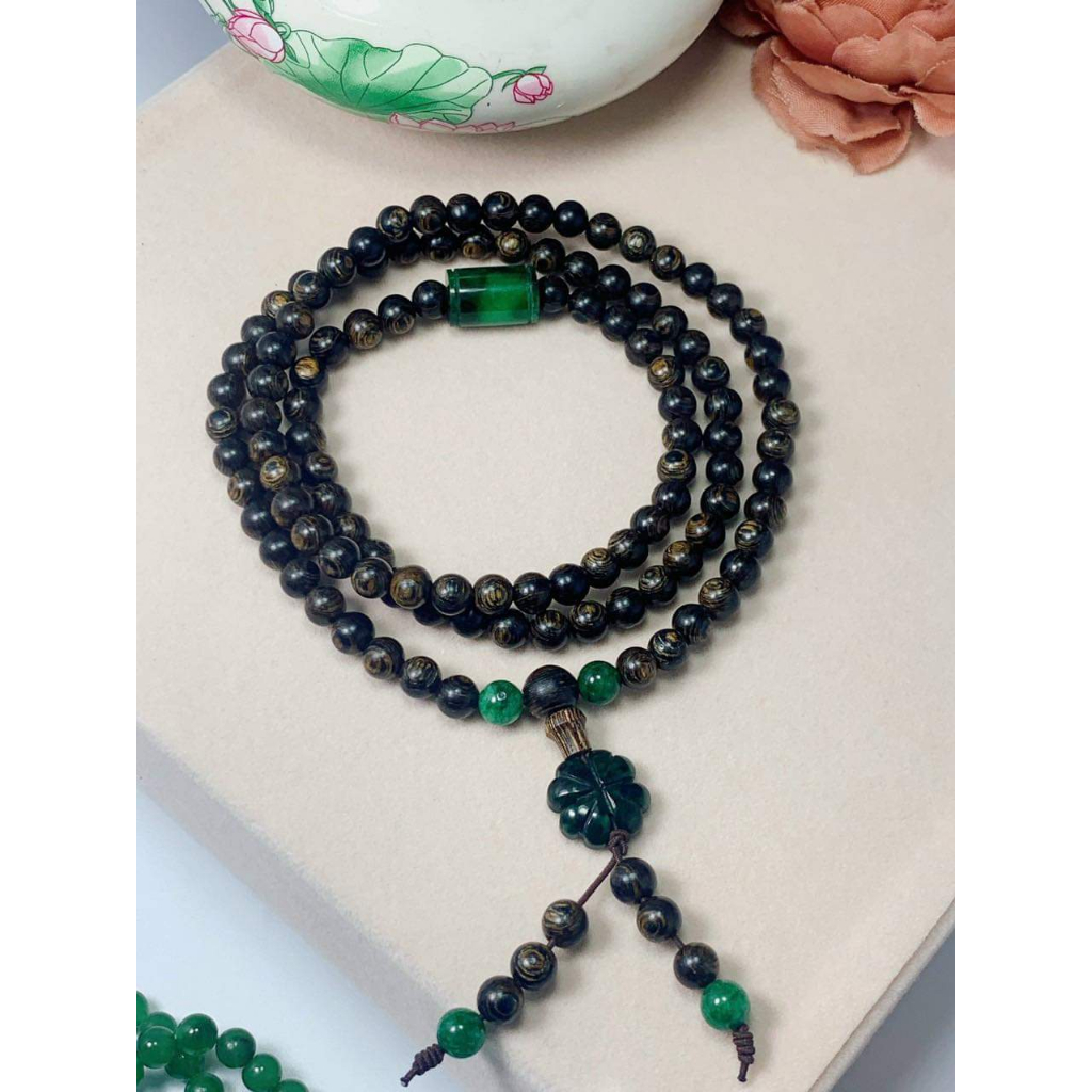 Chuỗi trầm hương sánh chìm 6ly 108 hạt mix charm ngũ điếu+lu+ cỏ-giành cho Nam nữ-Trầm hương Hội an