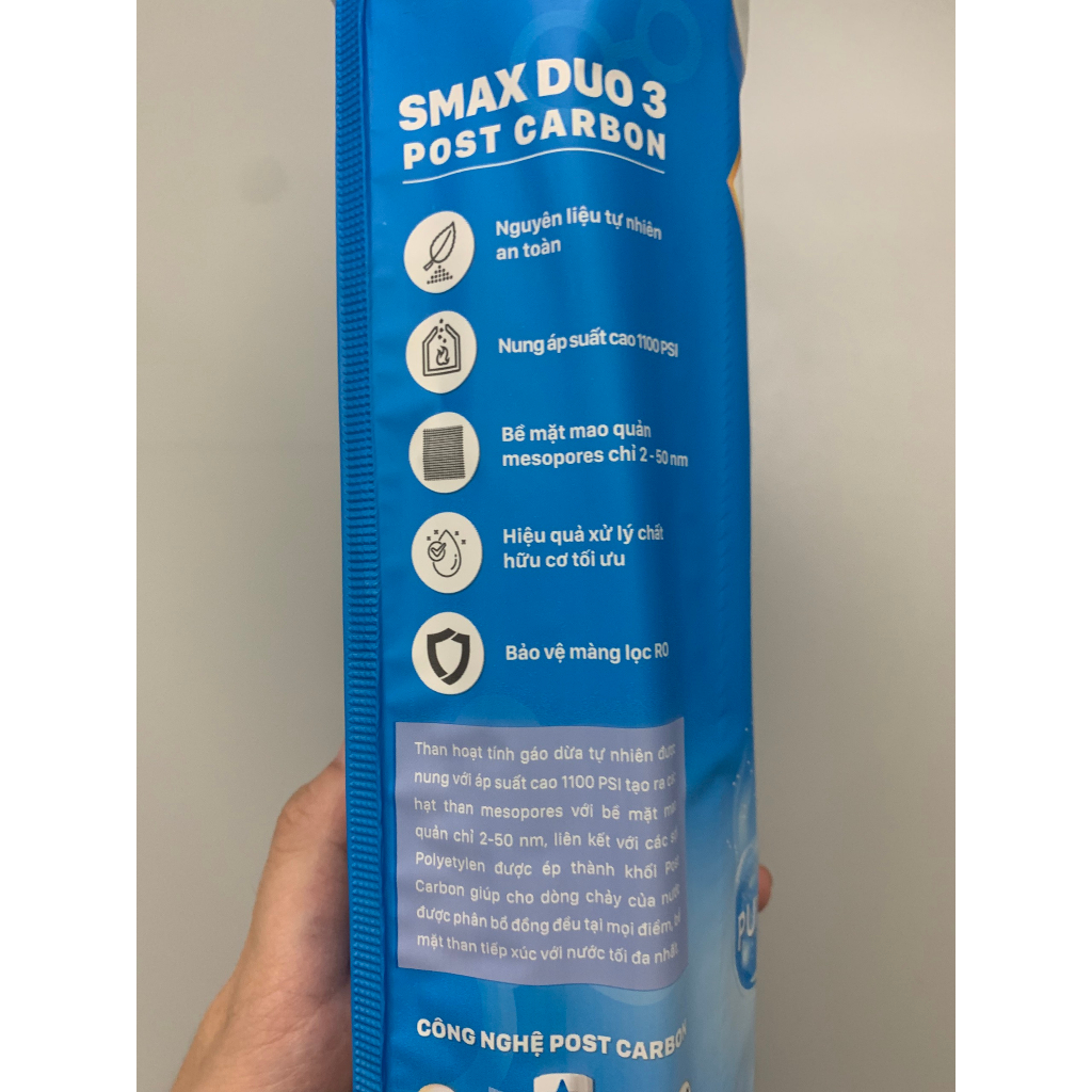 Lõi Smax Duo Post Carbon Karofi - CTO Lưới Than Hoạt Tính Lắp Ở Vị Trí Số 2 Hoặc 3 Tùy Model Cho Máy Lọc RO