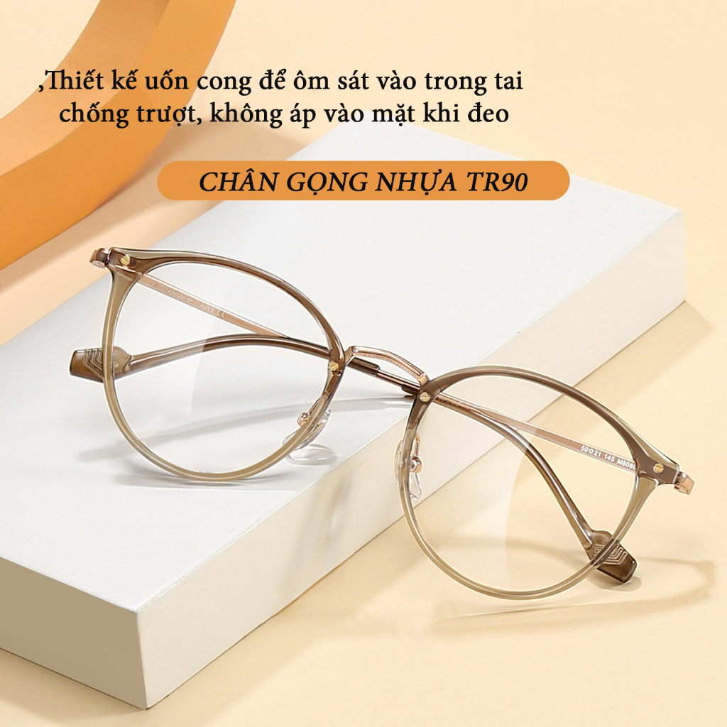Gọng kính cận nữ nam thời trang cao cấp mắt kính không độ chống ánh sáng xanh và tia UV phong cách Hàn Quốc HANASO 120