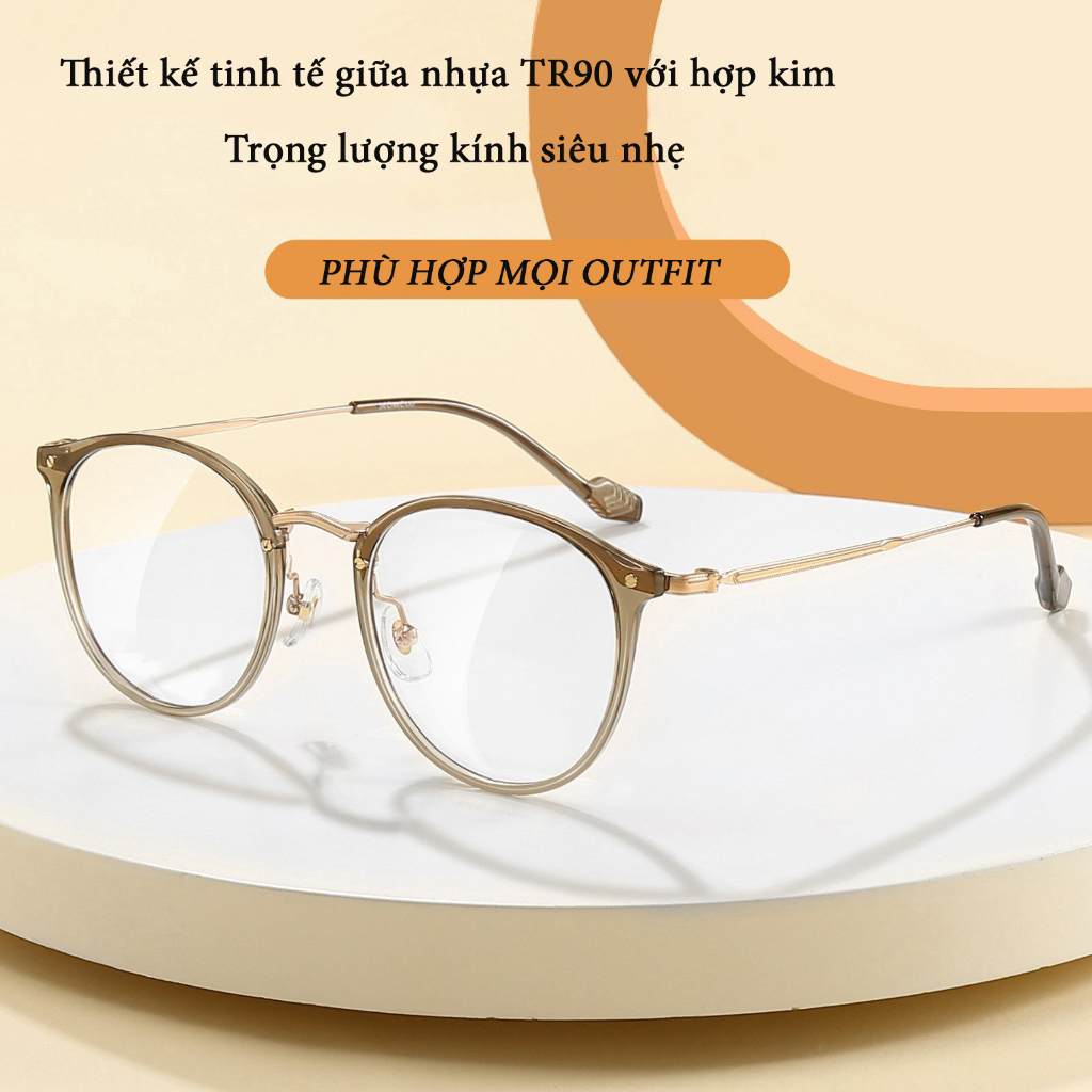 Gọng kính cận nữ nam thời trang cao cấp mắt kính không độ chống ánh sáng xanh và tia UV phong cách Hàn Quốc HANASO 120