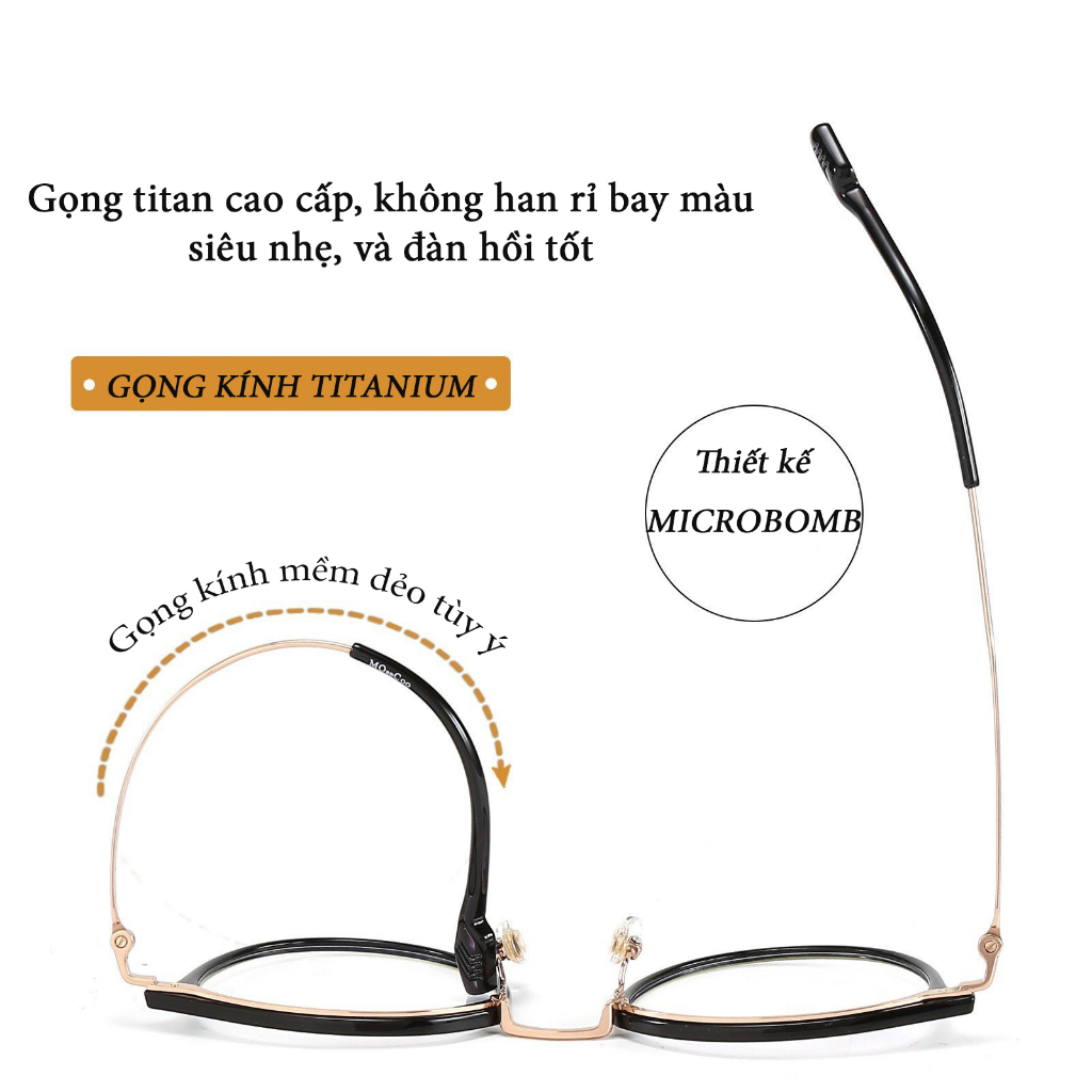 Gọng kính cận nữ nam thời trang cao cấp mắt kính không độ chống ánh sáng xanh và tia UV phong cách Hàn Quốc HANASO 120