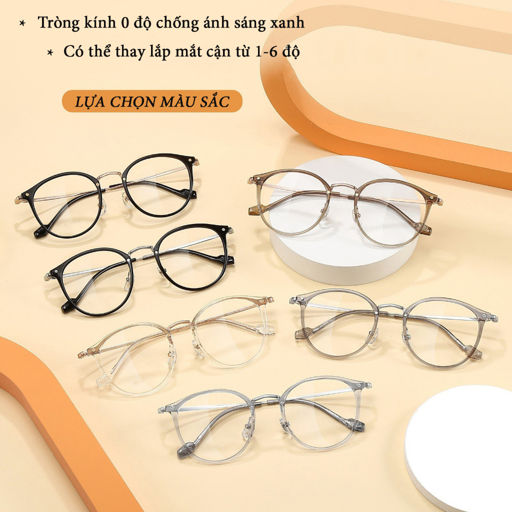 Gọng kính cận nữ nam thời trang cao cấp mắt kính không độ chống ánh sáng xanh và tia UV phong cách Hàn Quốc HANASO 120