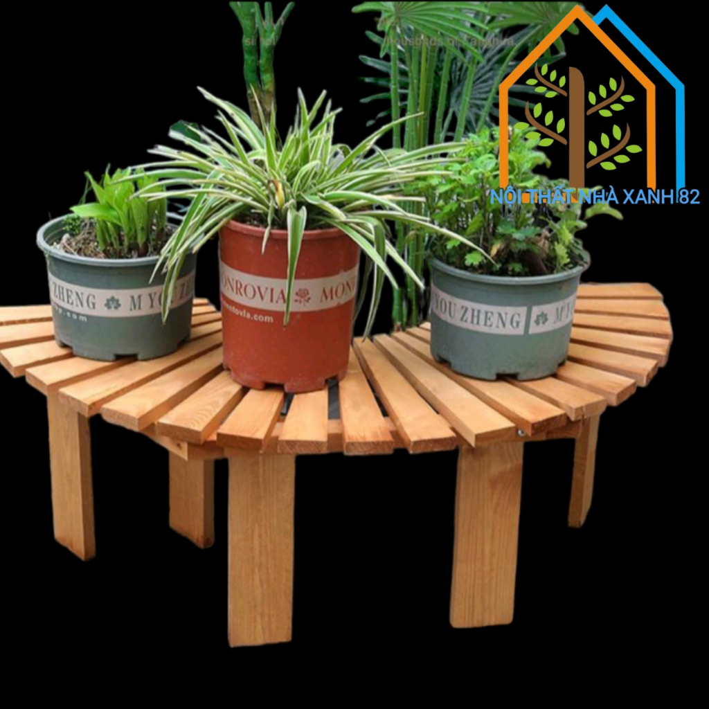 Ghế Gỗ Ngồi Sân Vườn Hình Bán Nguyệt Bằng Gỗ Thông Nhập Khẩu Cao Cấp, Kệ Gỗ Decor Trang Trí Sân Vườn