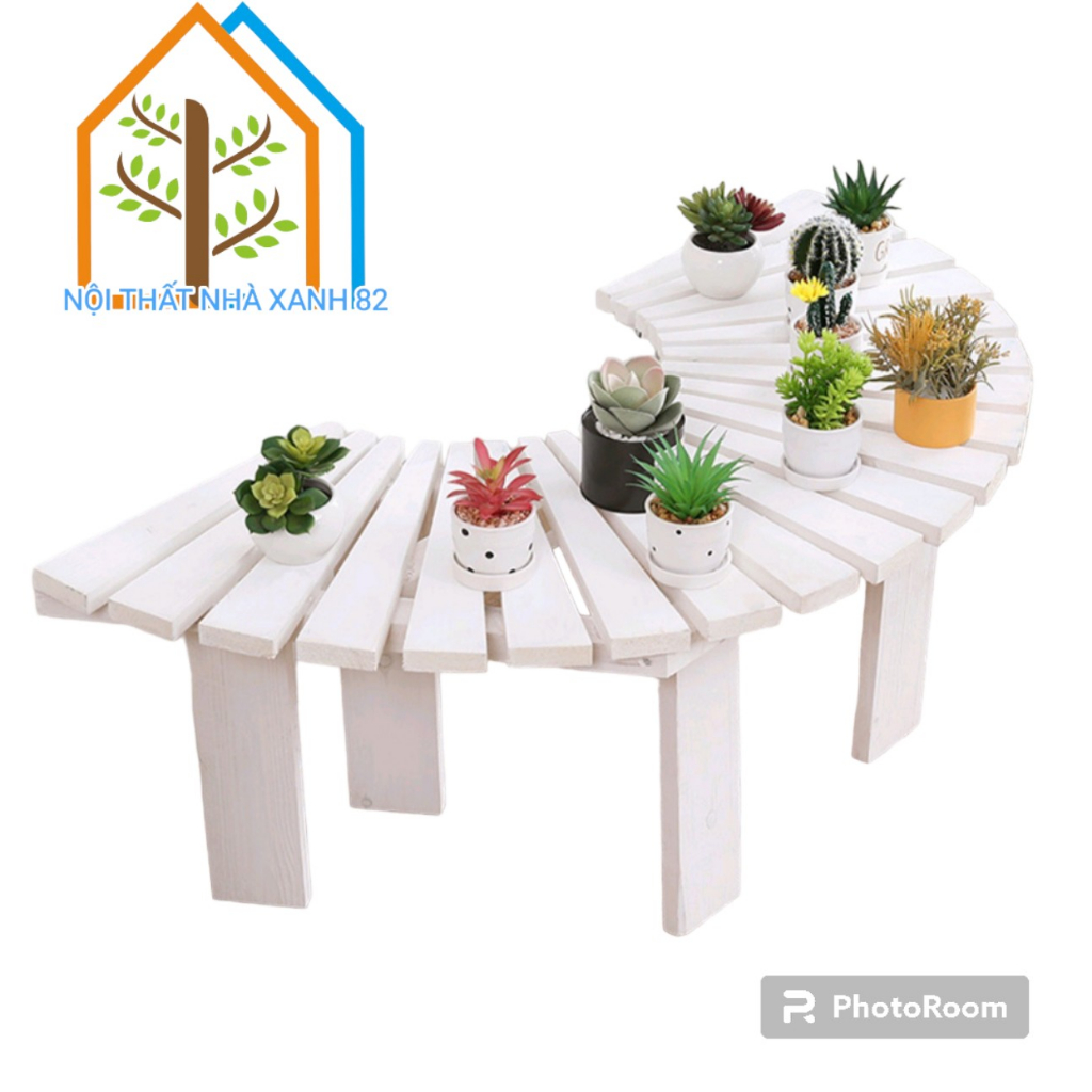 Ghế Gỗ Ngồi Sân Vườn Hình Bán Nguyệt Bằng Gỗ Thông Nhập Khẩu Cao Cấp, Kệ Gỗ Decor Trang Trí Sân Vườn