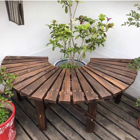Ghế Gỗ Ngồi Sân Vườn Hình Bán Nguyệt Bằng Gỗ Thông Nhập Khẩu Cao Cấp, Kệ Gỗ Decor Trang Trí Sân Vườn