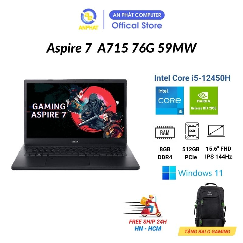 Laptop Gaming Acer Aspire 7 A715 76G 59MW (Chip Core i5-12450H / GeForce RTX™ 2050)