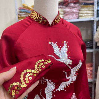 Áo Dài bà sui màu ĐỎ,áo dài saam cover cho mẹ cô dâu trung niên lụa tô châu cao cấp, đính thủ công