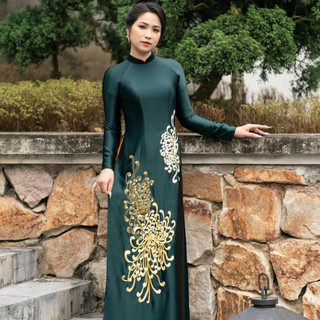 Áo dài bà sui trung niên Kim Cúc lụa tô châu cao cấp Áo dài Saam tay dài form truyền thống