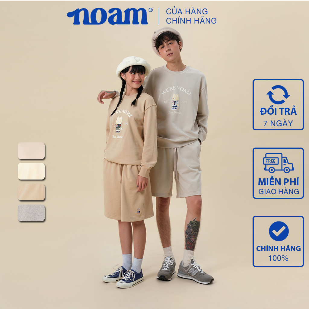 Áo Sweater Unisex NOAM Nafox Mate Form rộng Vải nỉ chân cua – Màu xám/ kem/ be/ nâu cà phê spe