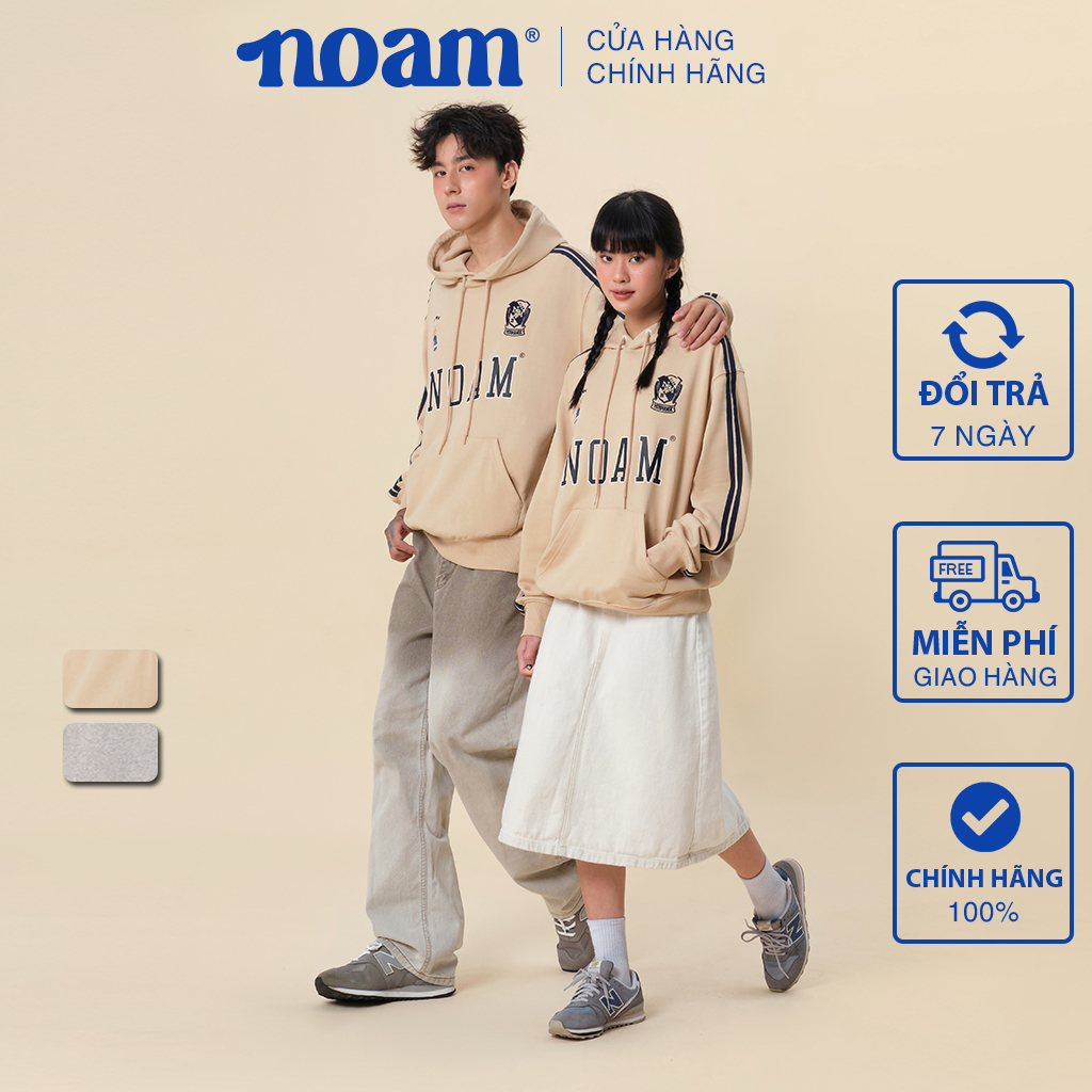 Áo Hoodie Unisex NOAM Uni Striped Form rộng Vải nỉ chân cua – Màu be/ kem