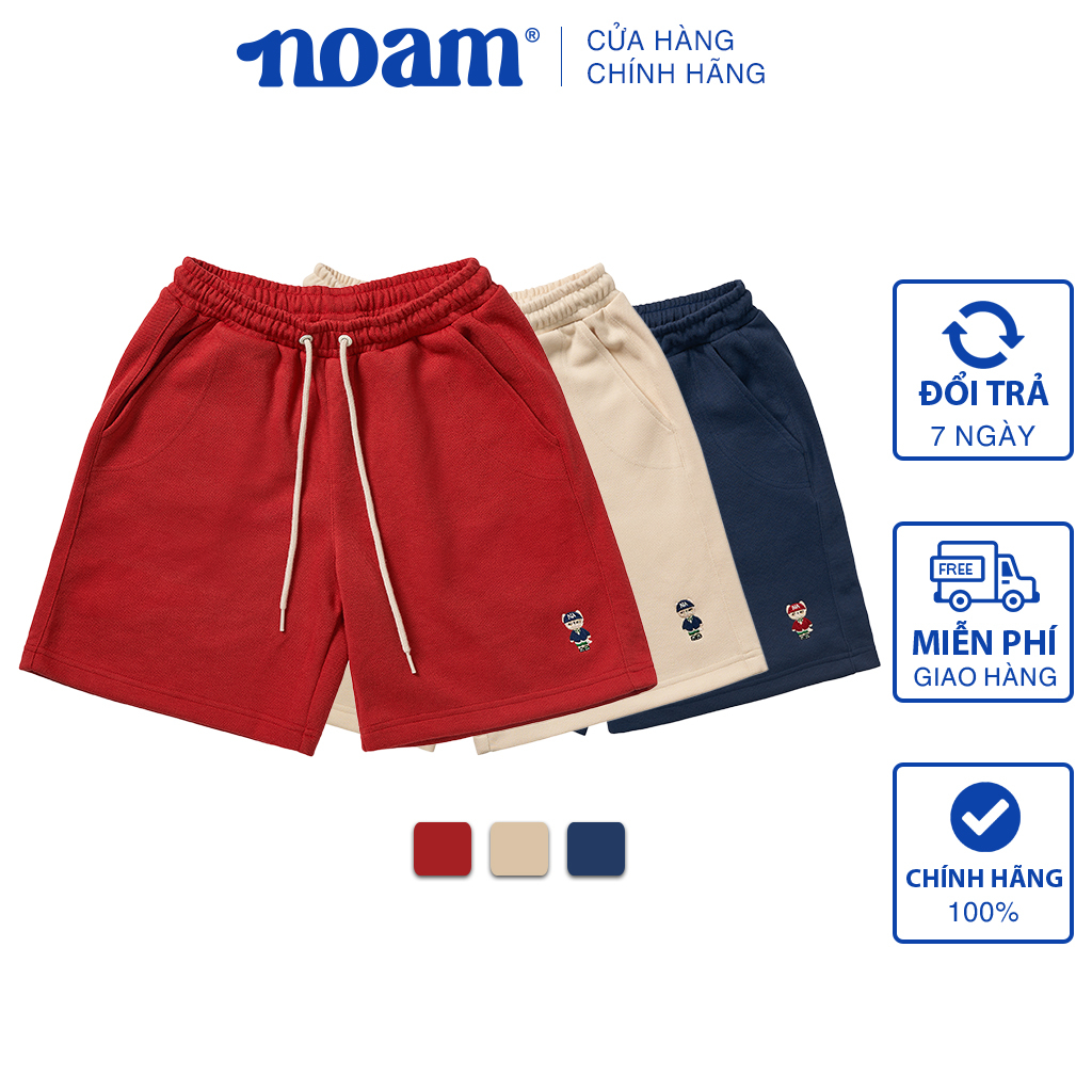 Quần Short Unisex NOAM Original Fox Vải nỉ mềm mịn – Màu Be/ Đỏ/ Xanh navy