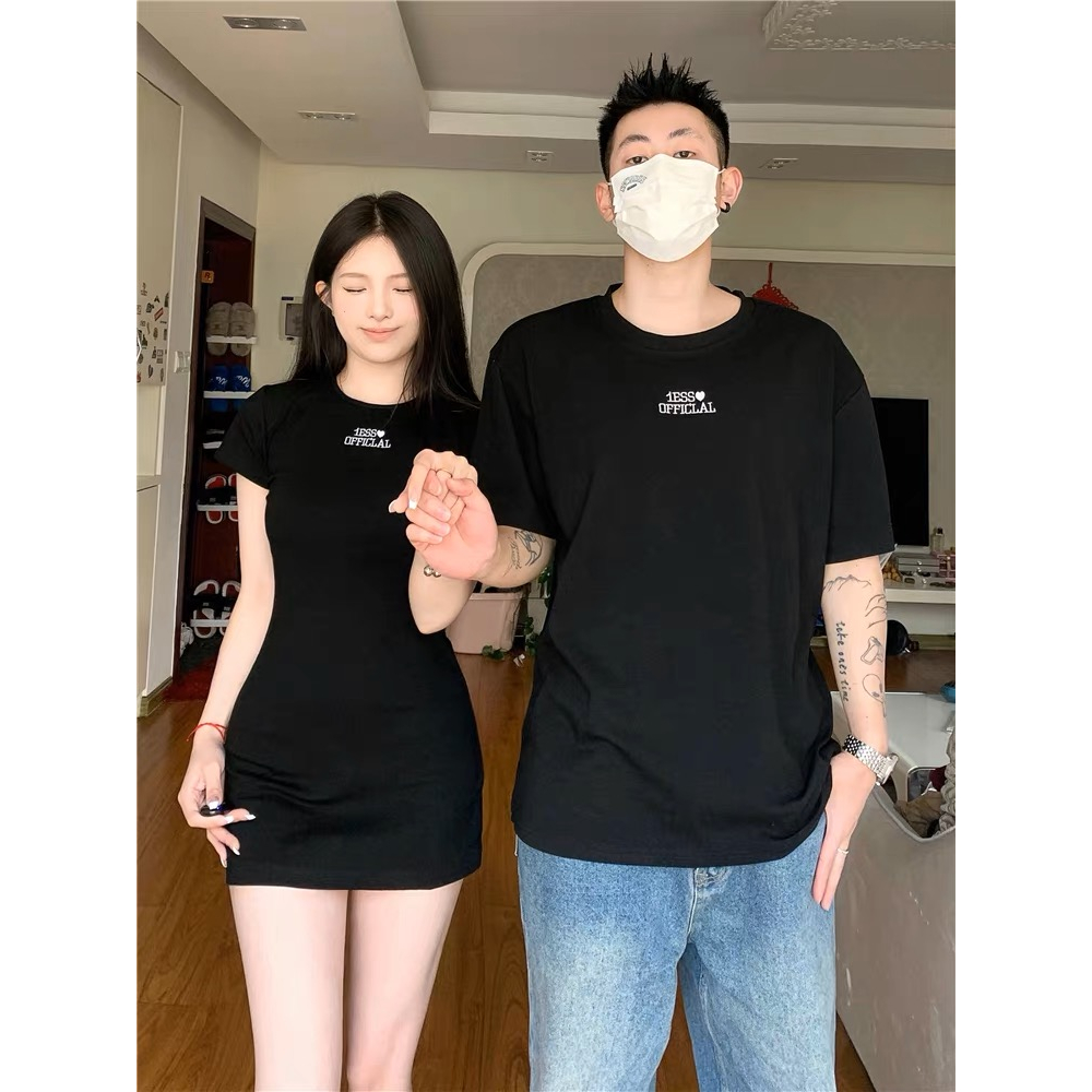 Áo đôi 1ESS3 𝐋𝐎𝐕𝐄 𝐅𝐎𝐑𝐄𝐕𝐄𝐑 𝐒𝐄𝐓 dáng xuông basic 2 màu đen và tiêu xám