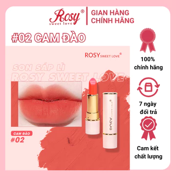 [Tặng Kèm Cọ] Son Sáp Rosy Màu Cam Đào, Thỏi, Son Sáp Rosy Chính Hãng, Mềm Mịn Lâu Trôi, Chính Hãng