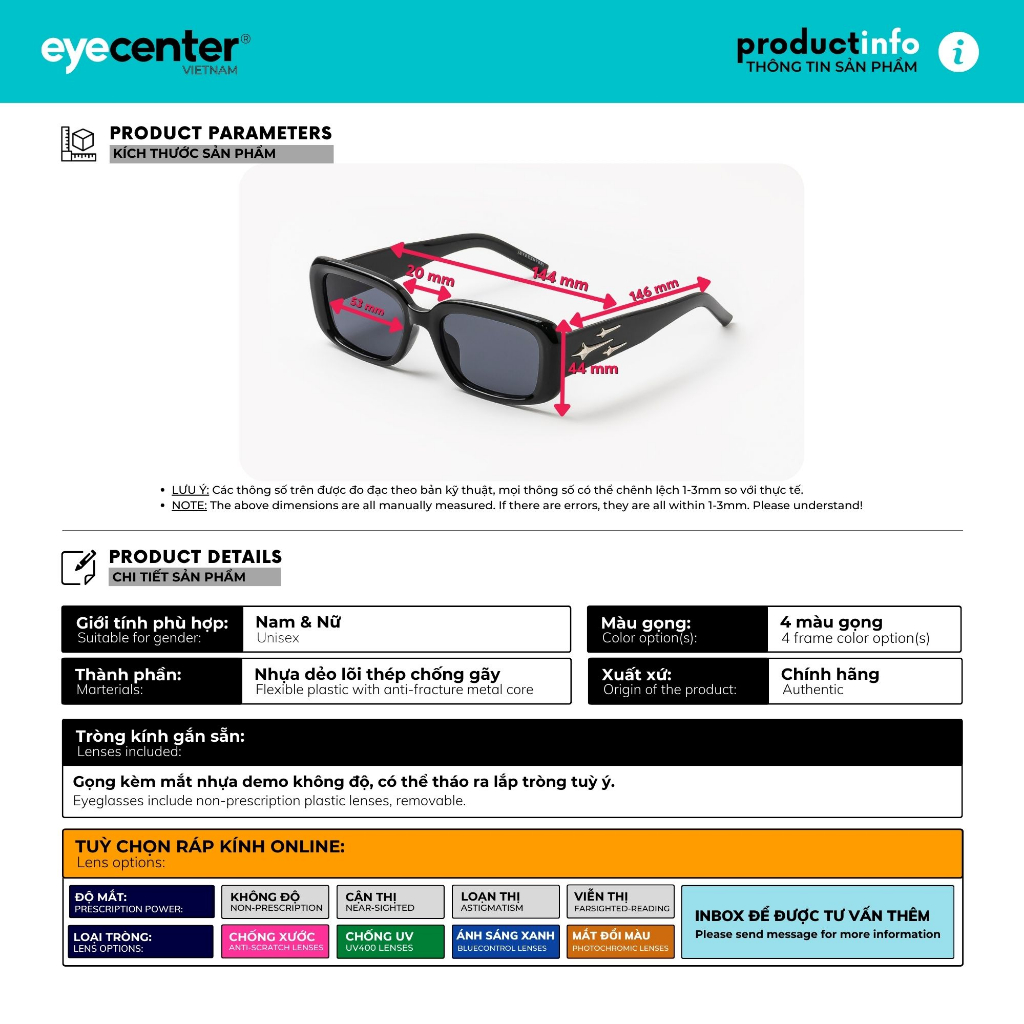 Ảnh Kính mát nam nữ chính hãng EYECENTER S61S  nhựa dẻo siêu nhẹ nhập khẩu by Eye Center Vietnam 2