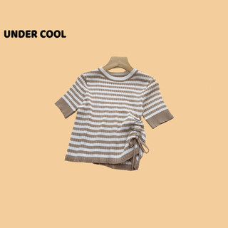 Áo Cộc Nữ Cổ Tròn Len Tăm UNDERCOOL Kẻ Sọc Ngang Rút Eo Ôm Dáng ACT34