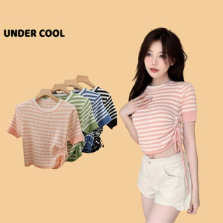 Áo Cộc Nữ Cổ Tròn Len Tăm UNDERCOOL Kẻ Sọc Ngang Rút Eo Ôm Dáng ACT34