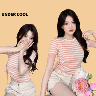 Áo Cộc Nữ Cổ Tròn Len Tăm UNDERCOOL Kẻ Sọc Ngang Rút Eo Ôm Dáng ACT34