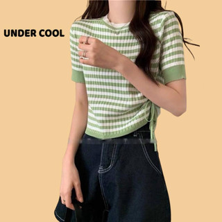 Áo Cộc Nữ Cổ Tròn Len Tăm UNDERCOOL Kẻ Sọc Ngang Rút Eo Ôm Dáng ACT34