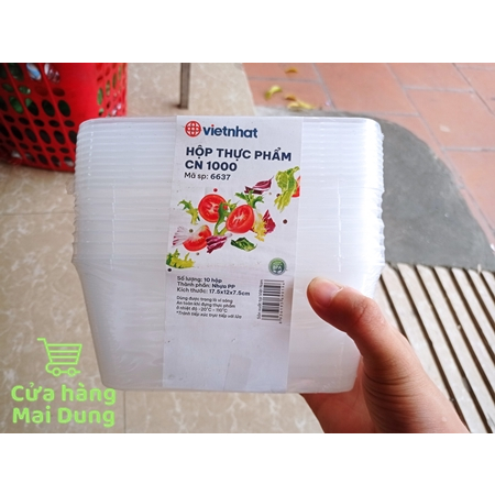Combo 10 hộp nhựa đựng thực phẩm chữ nhật 1000ml Việt Nhật 6637 AMIZIN