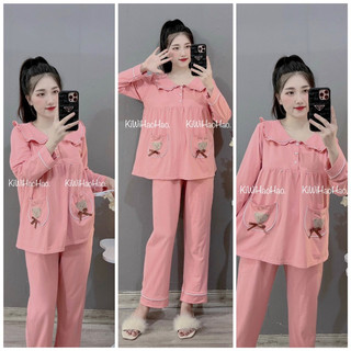 BỘ BẦU COTTONG GẤU TÚI ÁO CÓ KHOÁ CHO BÉ TI & QUẦN CÓ CHUN RÚT TUỲ CHỈNH