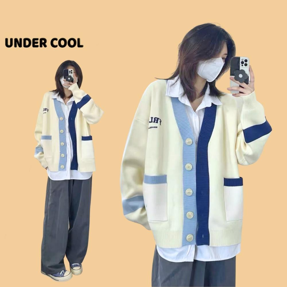 Áo Khoác Nữ Cổ V Thêu Chữ Ngực UNDERCOOL Phối Vat 2 Màu Trẻ Trung AK13