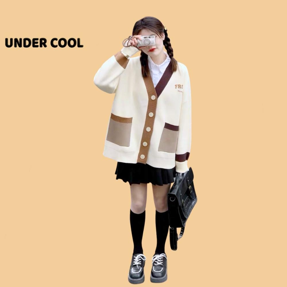 Áo Khoác Nữ Cổ V Thêu Chữ Ngực UNDERCOOL Phối Vat 2 Màu Trẻ Trung AK13