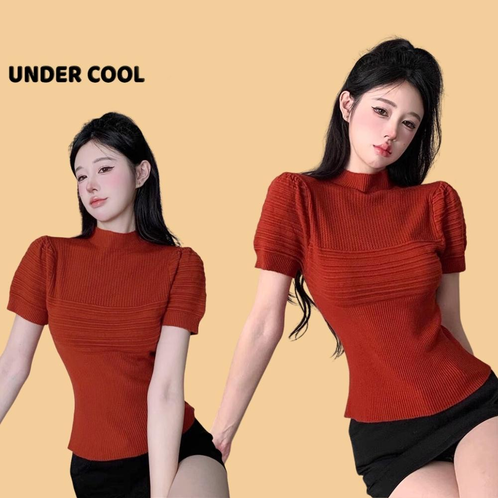 Áo Len Nữ Cộc Tay Bồng UNDERCOOL Viền Gân Nổi Nhiều Màu Trẻ Trung ACT23