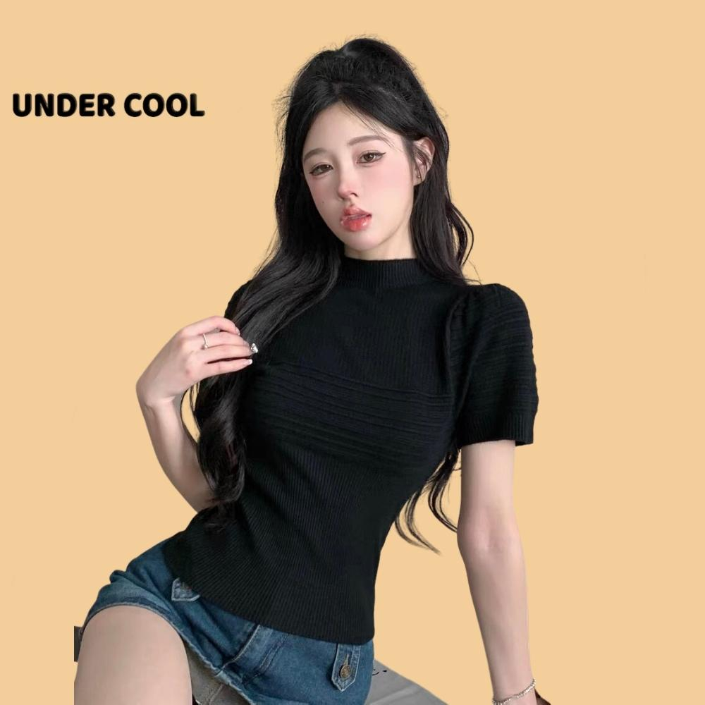 Áo Len Nữ Cộc Tay Bồng UNDERCOOL Viền Gân Nổi Nhiều Màu Trẻ Trung ACT23