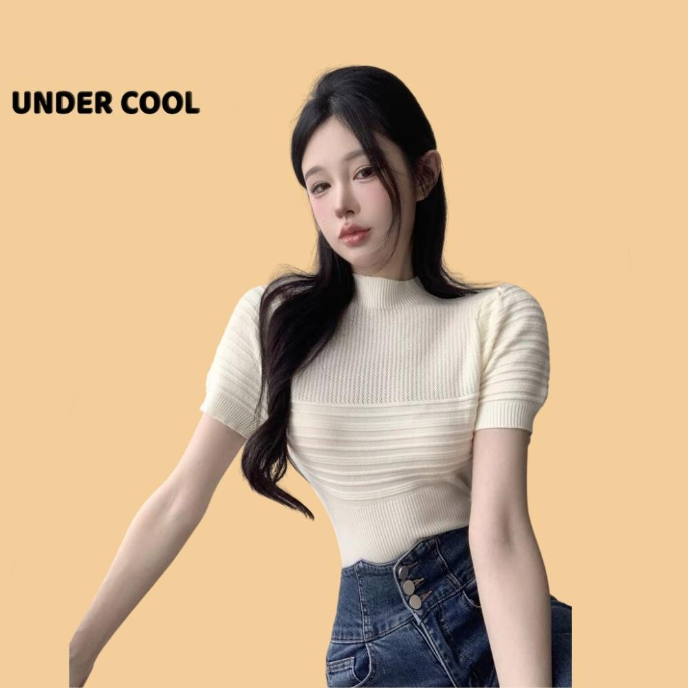 Áo Len Nữ Cộc Tay Bồng UNDERCOOL Viền Gân Nổi Nhiều Màu Trẻ Trung ACT23