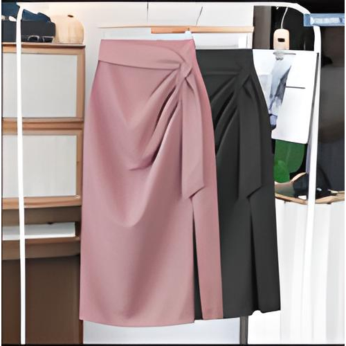 Chân Váy Bút Chì Xẻ Trước Nhúm Ly Phối Dây Thời Trang Công Sở Cao Cấp_Chất Chéo Nhật_2 Lớp_CV01T