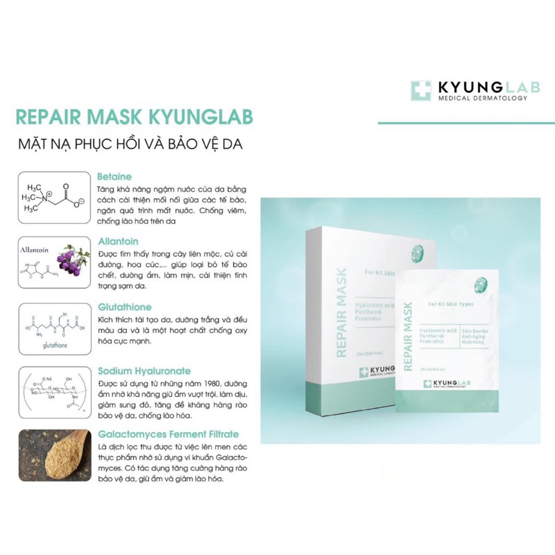 10-20 miếng Măt nạ KYUNGLAB REPAIR MASK 25ml/miếng - hạn 2028 Hàn Quốc mặt nạ phục hồi kyunglab  IS301