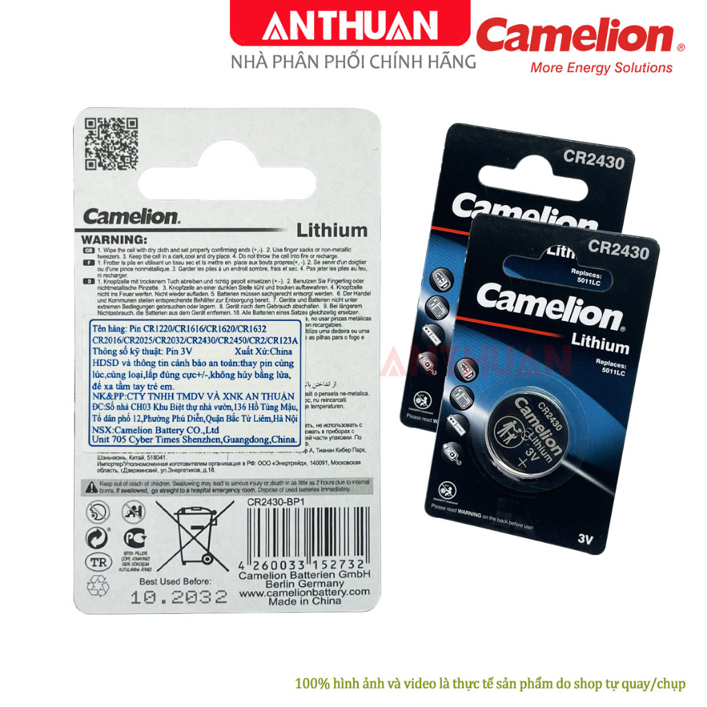 PIN CR2430 Camelion 3V Chính Hãng. Pin 5011LC / 2430 pin đồng hồ, smartkey chất lượng cao, hàng mới