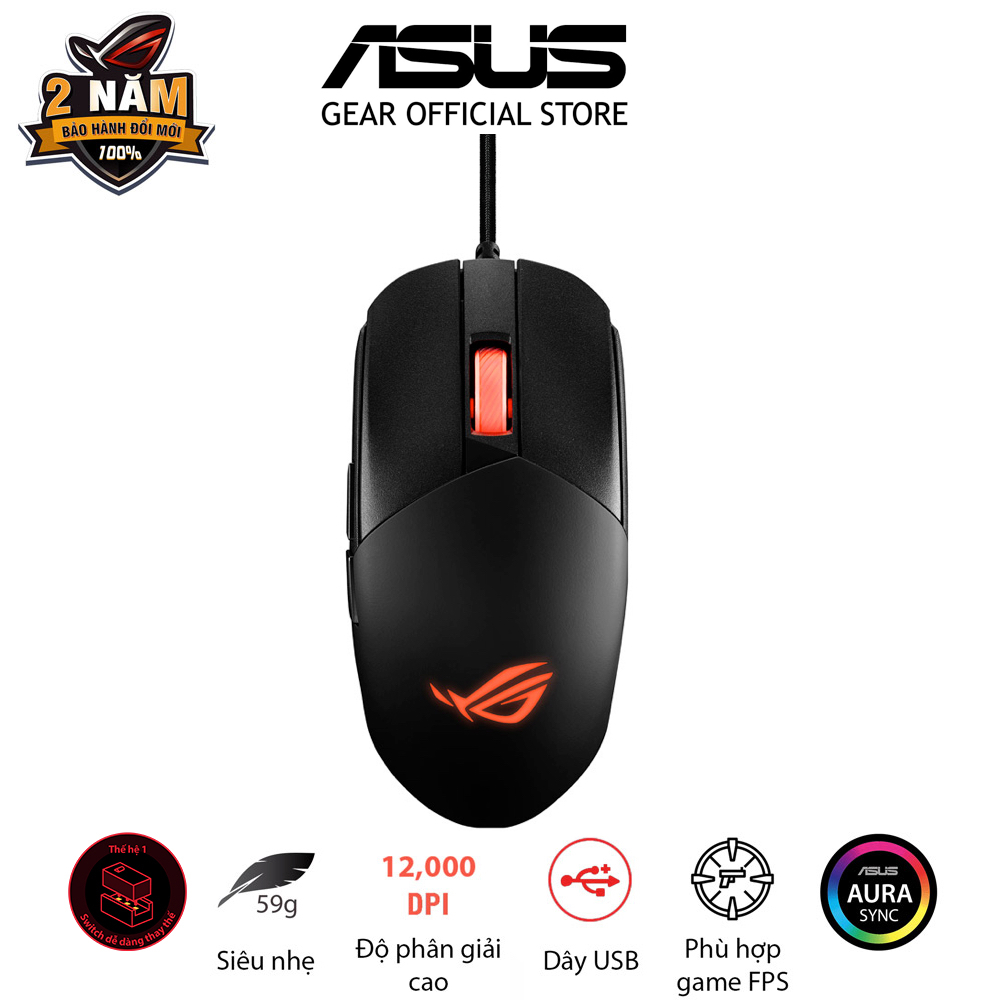 Chuột game có dây ASUS ROG STRIX IMPACT III, siêu nhẹ, cảm biến quang học 12.000 dpi, switch dễ thay thế