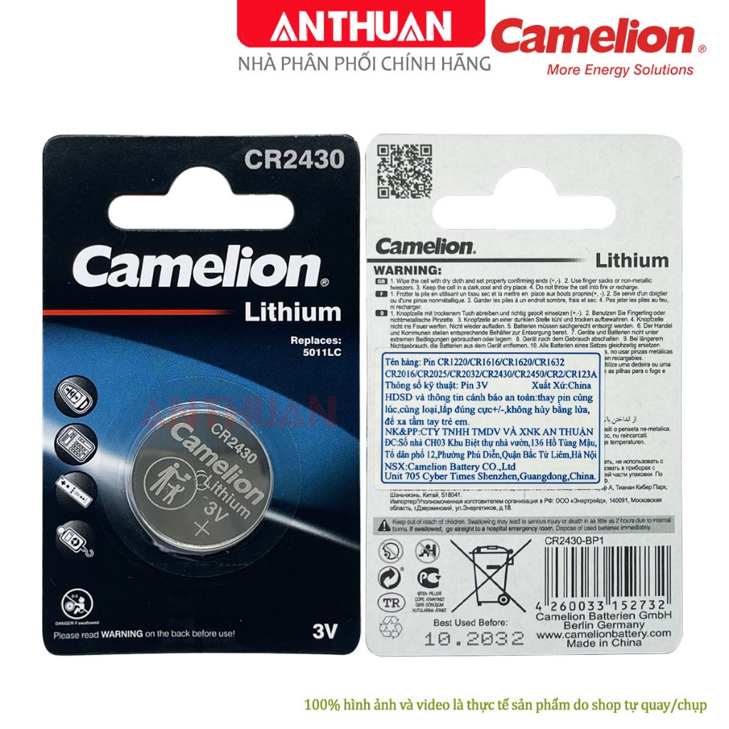 PIN CR2430 Camelion 3V Chính Hãng. Pin 5011LC / 2430 pin đồng hồ, smartkey chất lượng cao, hàng mới