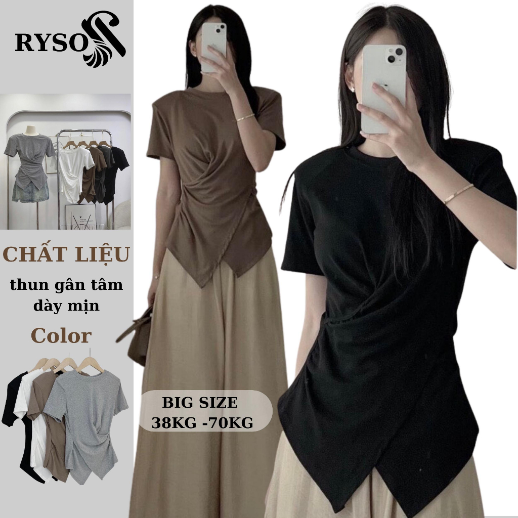 Áo Thun Xoắn Eo Cổ Tròn RYSO FASHION Cộc Tay Vạt Chéo thun gân dày dặn phong cách hàn quốc spe