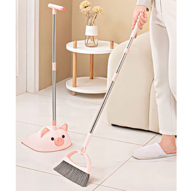 Bộ chổi quét rác kèm ki hốt rác heo hồng chổi gập 45 độ có thể quét các ...