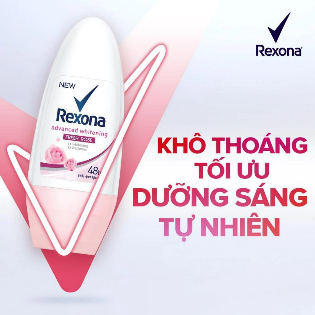 Lăn khử mùi Rexona dưỡng sáng tự nhiên, khô thoáng tối ưu dành cho nữ, 45ml