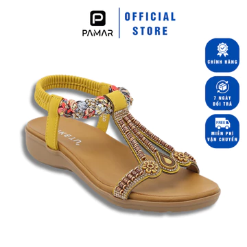 Giày Sandal Nữ, Xăng Đan Đế Bằng Quai Hậu Dây Quai Phối Hoa Đế Cao 3Cm Phù Hợp Đi Học Đi Làm Đi Chơi