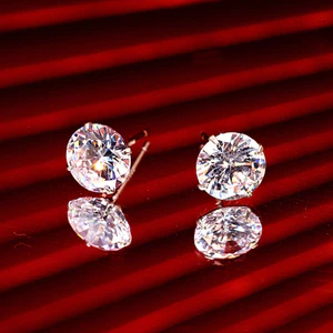 KL0111TRON Khuyên Tai Nữ Girare Chốt Nụ Đá Tròn Round Cut 8.0ly by Kylan Silver