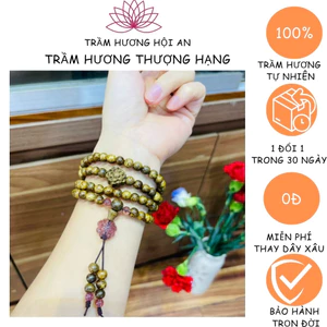 Vòng trầm hương tốc tự nhiên 6ly 108 hạt mix charm thạch anh tím-Thanh lịch nhẹ nhàng quý phái.