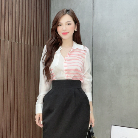 Áo sơ mi Liin Clothing họa tiết kẻ hồng túi trắng thiết kế sang trọng SMD190MIX-S23 spe