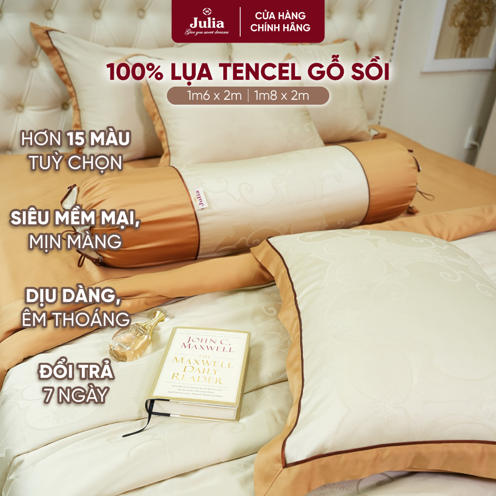 Bộ Chăn Ga Gối Ra Giường JULIA Lụa Tencel Mềm Mịn Hàn Quốc Bền Bỉ Và Thoáng Khí Cao 803