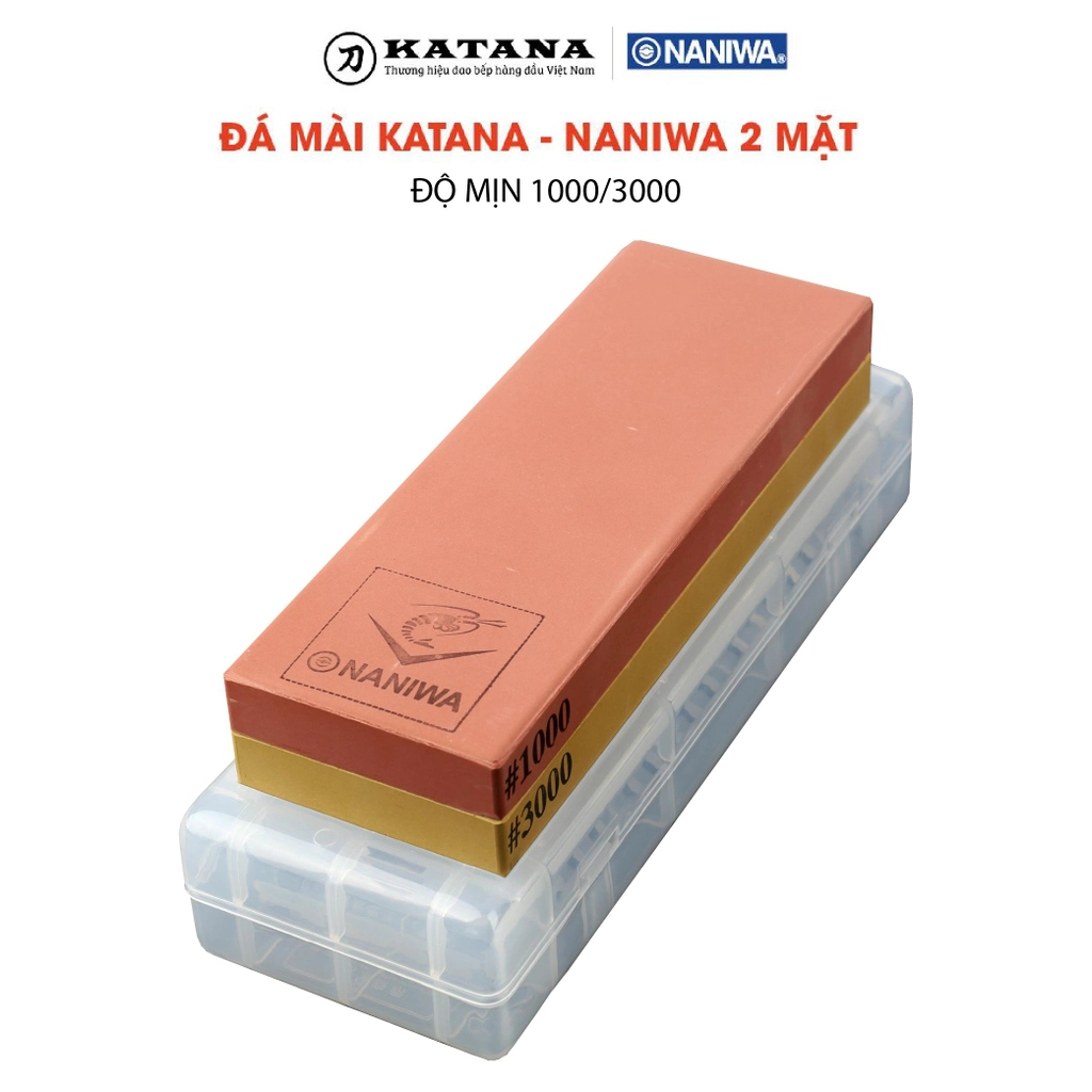 Ảnh Đá mài dao 2 mặt KATANA độ mịn 1000 và 3000 NKP-1000/3000C kèm đế chống trượt và hướng dẫn sử dụng 1