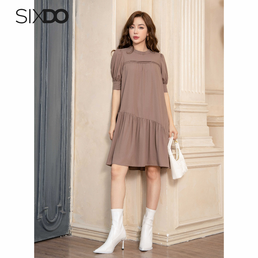 Đầm babydoll đuôi cá SIXDO Grayish Brown Midi Chiffon Dress