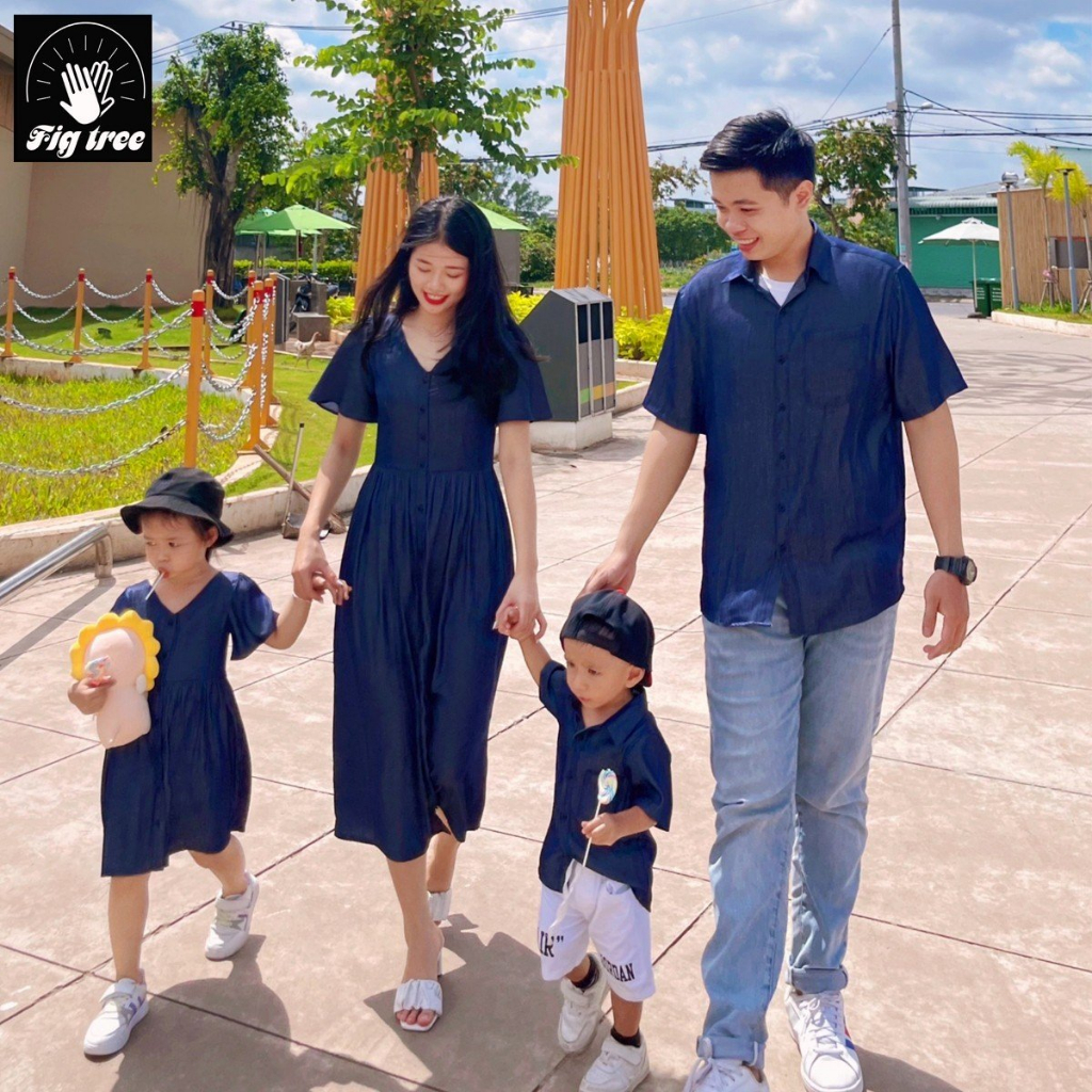 Set Đồ Gia Đình Fig Tree Mẫu Denim Xanh Đen Đi Tiệc, Đi Chơi, Du Lịch, Hàng thiết kế, MS 183
