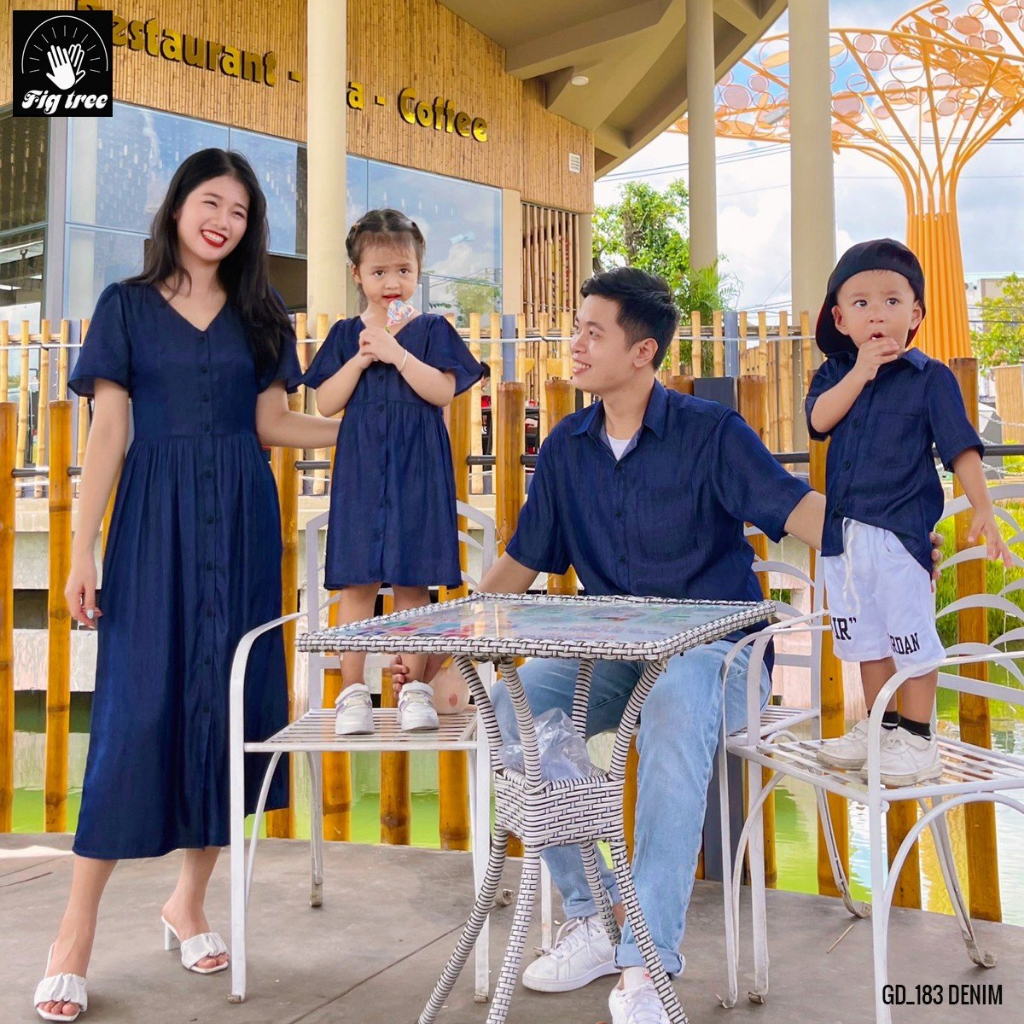 Set Đồ Gia Đình Fig Tree Mẫu Denim Xanh Đen Đi Tiệc, Đi Chơi, Du Lịch, Hàng thiết kế, MS 183