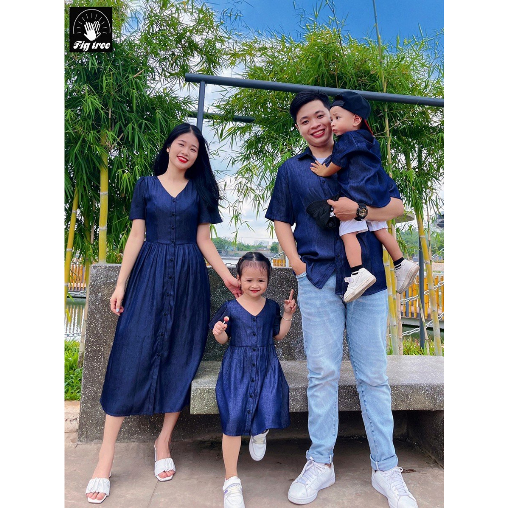 Set Đồ Gia Đình Fig Tree Mẫu Denim Xanh Đen Đi Tiệc, Đi Chơi, Du Lịch, Hàng thiết kế, MS 183